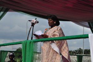 Mrs. Ayotunde Adesugba, Permanent Secretary, Federal Ministry of Information and Culture delivering the Minister’s Speech at the Official Opening Ceremony of NAFEST 2016 held on Tuesday 4th October, 2016 at Uyo Township Stadium, Akwa Ibom State.