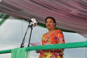 Mrs. Dayo Keshi, Director General, National Council for Arts and Culture and Festival Director delivering her Welcome Address at the Official Opening Ceremony of NAFEST 2016 held on Tuesday 4th October, 2016 at Uyo Township Stadium, Akwa Ibom State