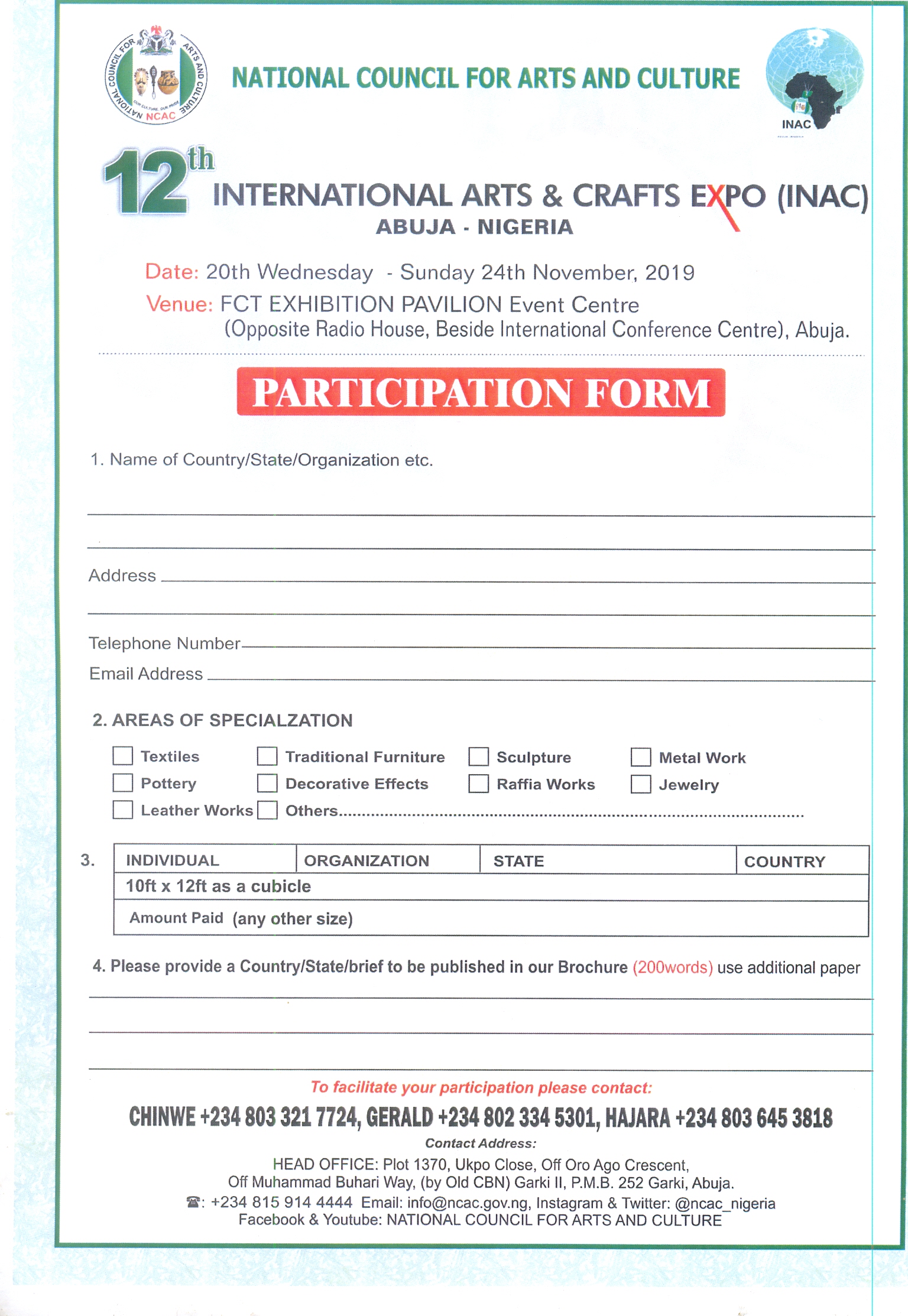 INAC 2019 FORM
